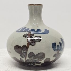 Vintage Napcoware Japanese Small Bud Vase Brown Navy Floral